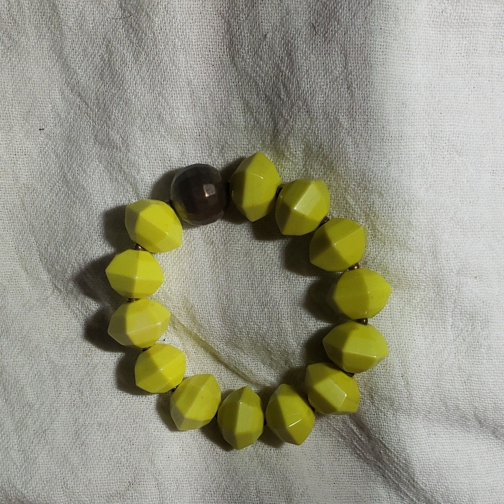 Vintage elastic bright Yellow Beaded Bracelet